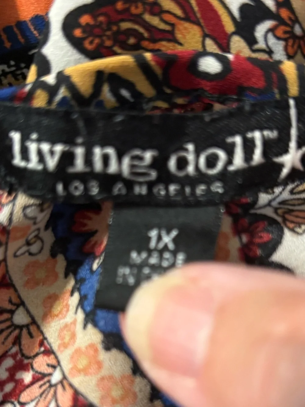 Living Doll blouse bohemian peasant women’s 1X blue paisley ruffle bell‎ sleeves